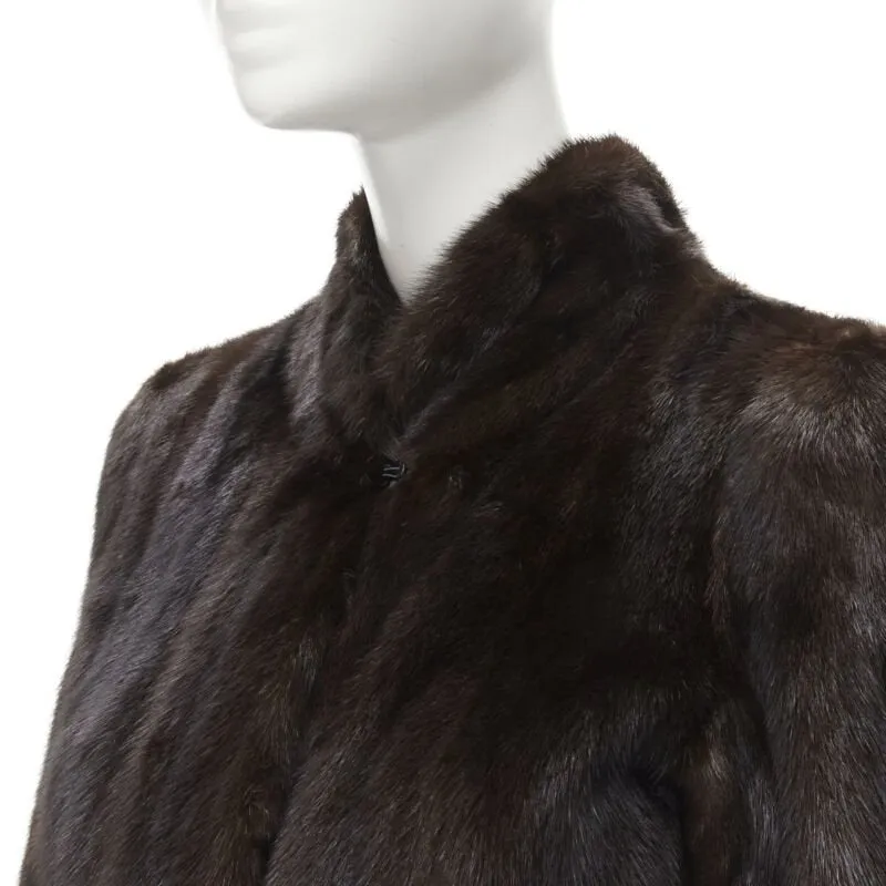 FONG'S brown fur mandarin collar long sleeve hook eye coat jacket