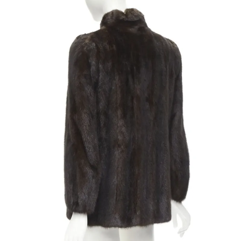 FONG'S brown fur mandarin collar long sleeve hook eye coat jacket