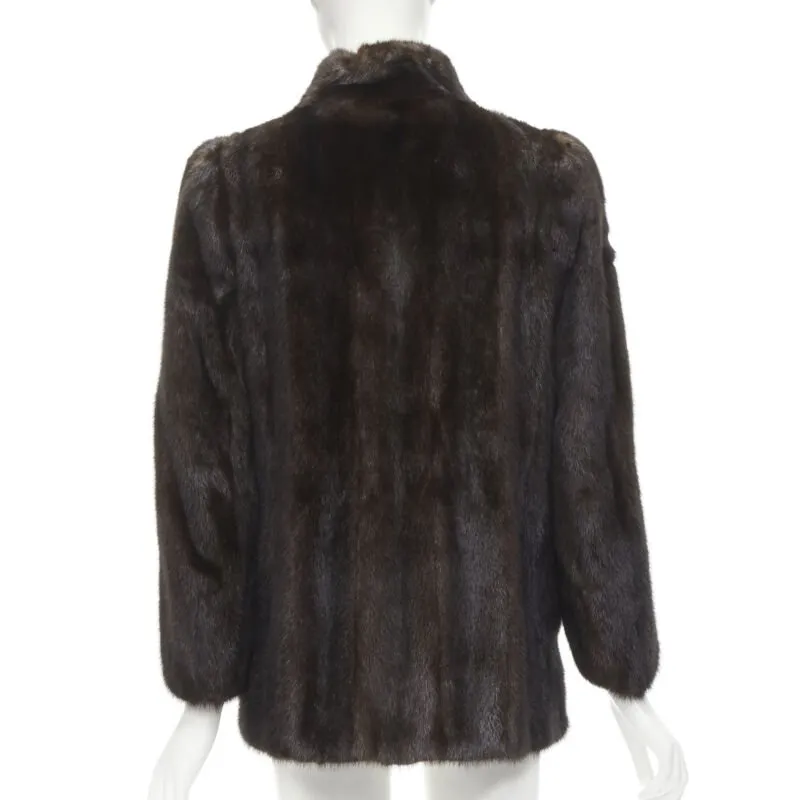 FONG'S brown fur mandarin collar long sleeve hook eye coat jacket