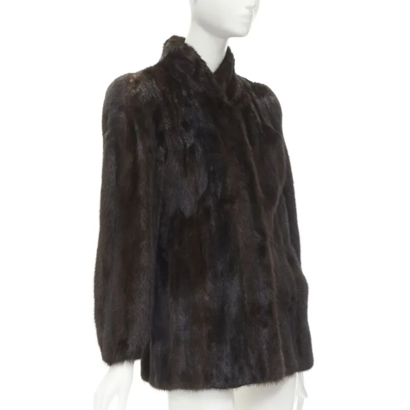 FONG'S brown fur mandarin collar long sleeve hook eye coat jacket