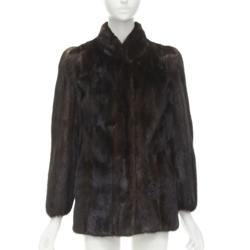 FONG'S brown fur mandarin collar long sleeve hook eye coat jacket