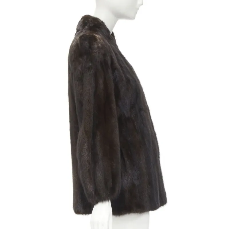 FONG'S brown fur mandarin collar long sleeve hook eye coat jacket