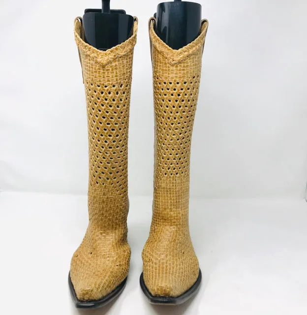 Gianni Barbato 37 Tan Woven Leather Western Boots 2400-553-102120