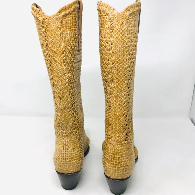 Gianni Barbato 37 Tan Woven Leather Western Boots 2400-553-102120