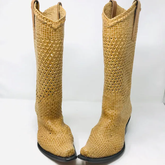 Gianni Barbato 37 Tan Woven Leather Western Boots 2400-553-102120