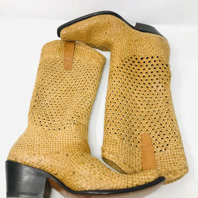 Gianni Barbato 37 Tan Woven Leather Western Boots 2400-553-102120