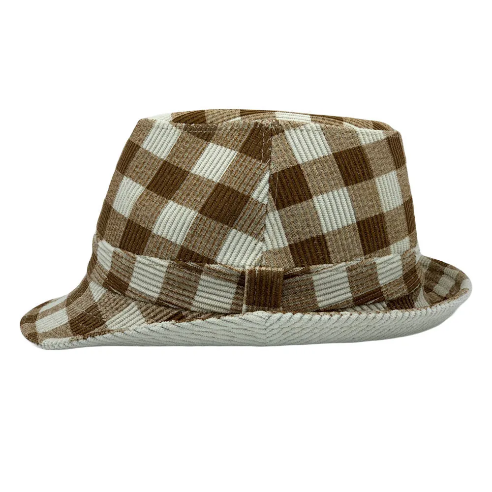 Gingham Check Fedora Hat - Manhattan Trilby Corduroy Banded For Men Women LD61570