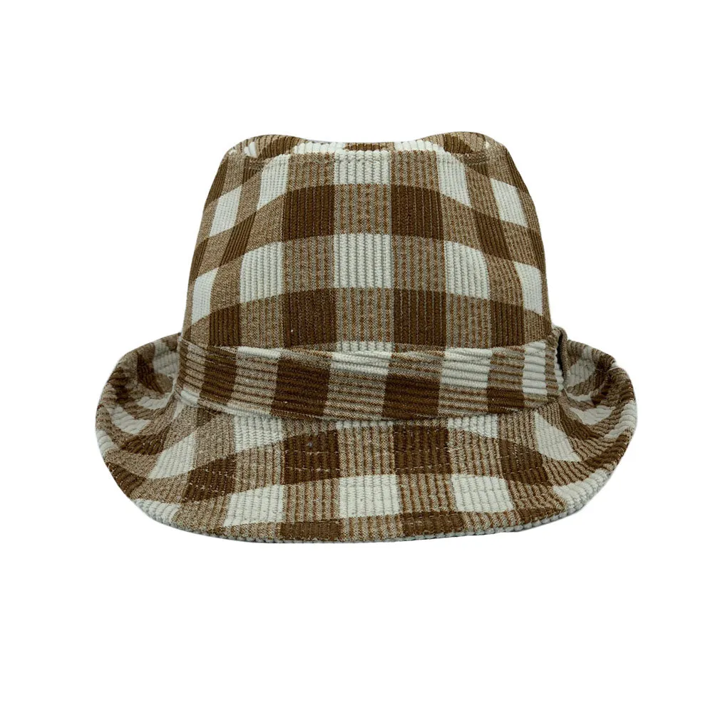 Gingham Check Fedora Hat - Manhattan Trilby Corduroy Banded For Men Women LD61570