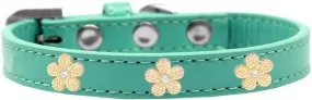 Gold Flower Widget Dog Collar Aqua Size 10