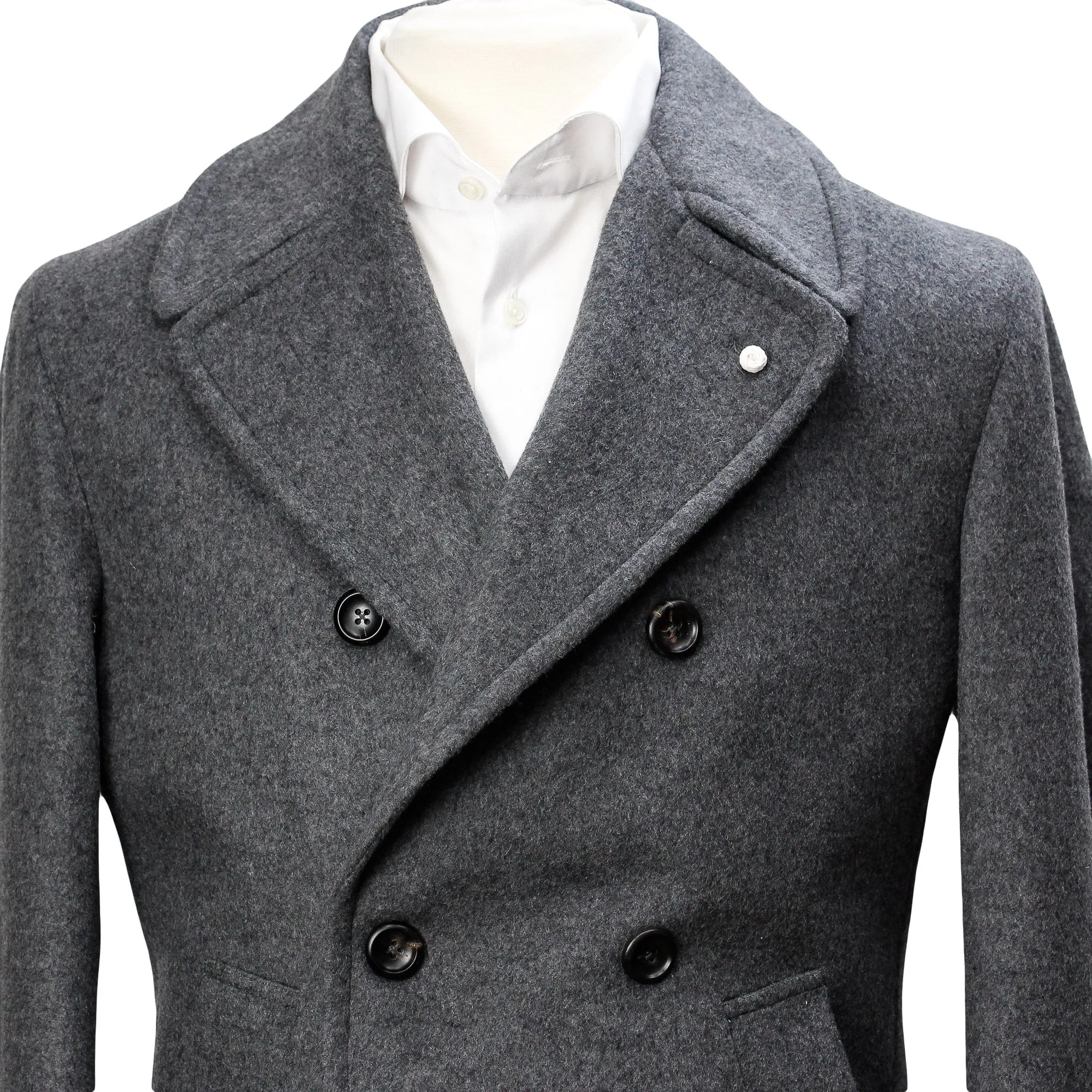 Graphite Gray Double Breasted Wool-Cashmere Peacoat - Luigi Bianchi