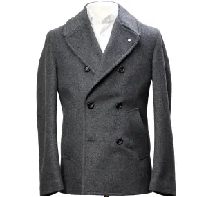 Graphite Gray Double Breasted Wool-Cashmere Peacoat - Luigi Bianchi