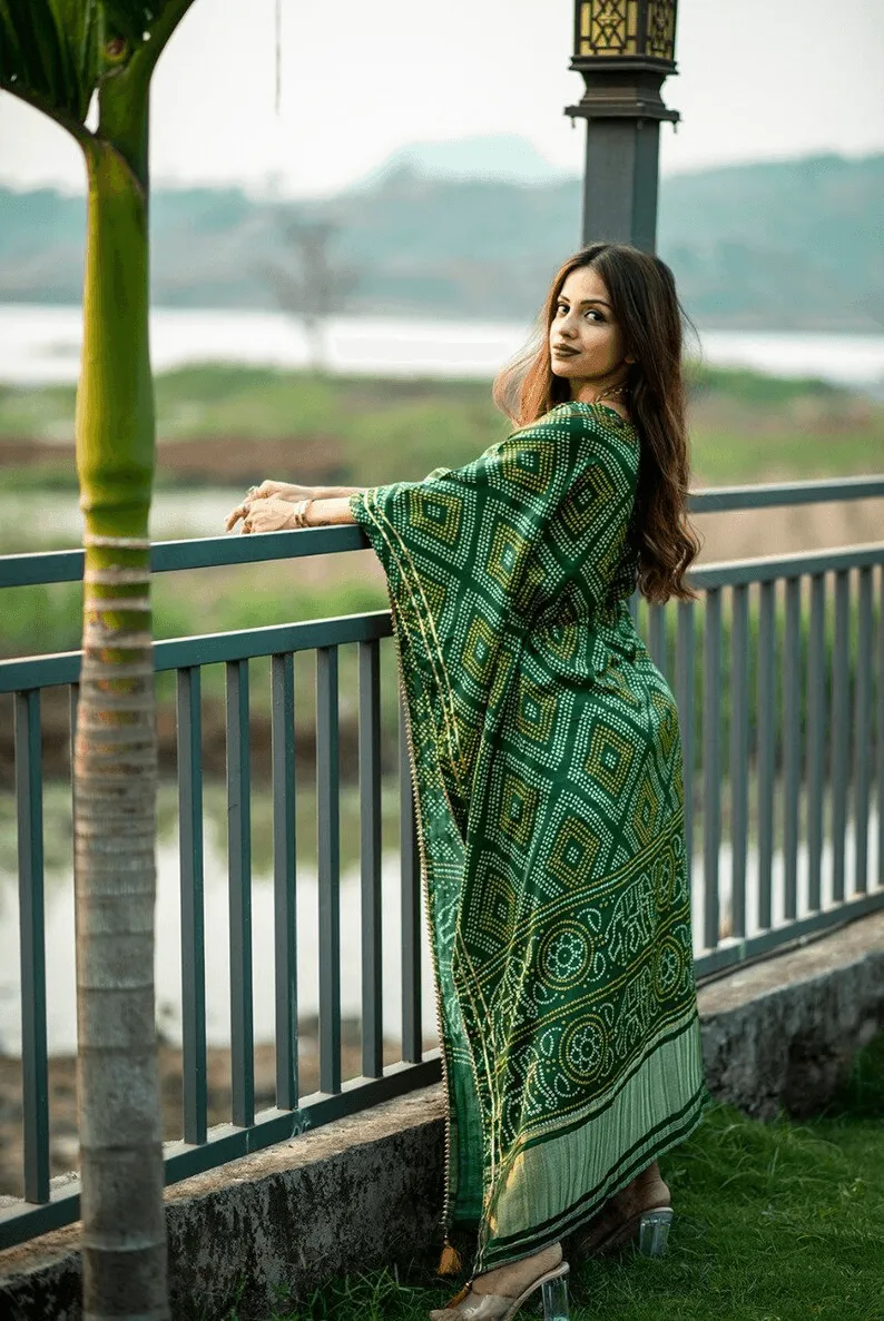 Green Floral Kaftan Dress for Women