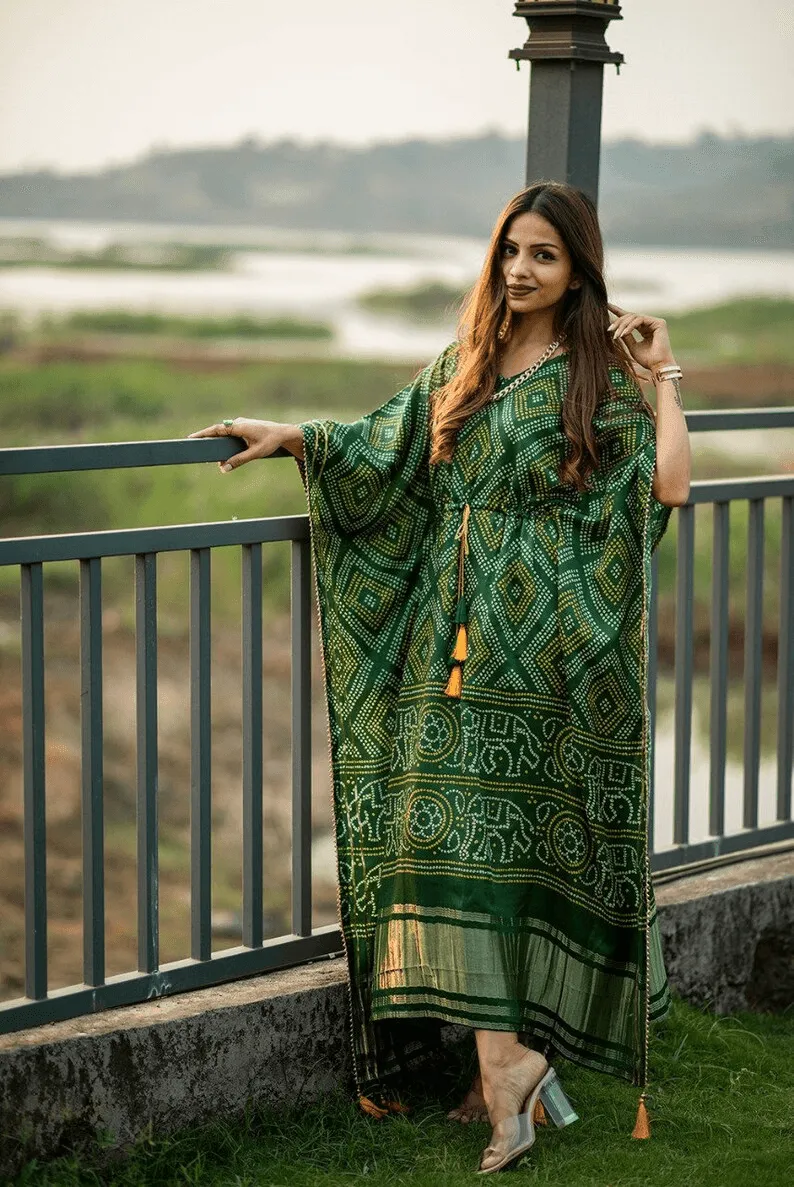 Green Floral Kaftan Dress for Women