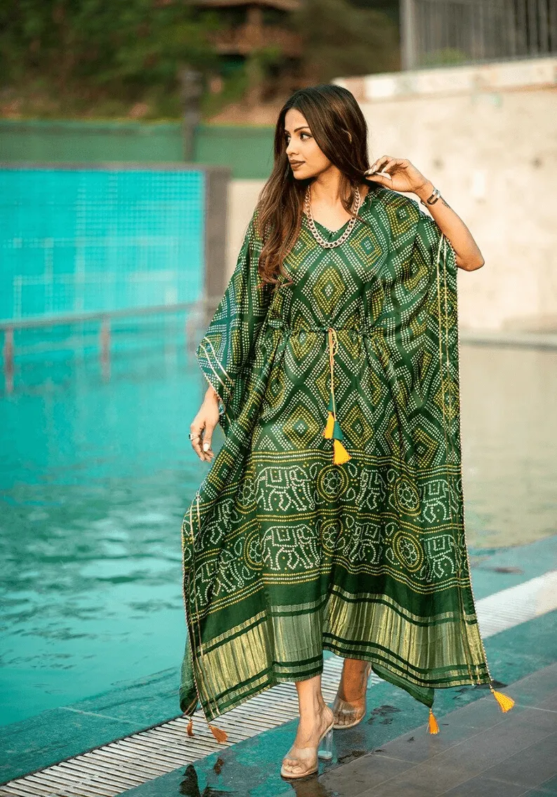 Green Floral Kaftan Dress for Women