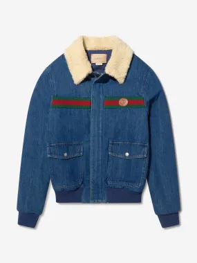 Gucci Boys Denim Jacket With Shearling Collar