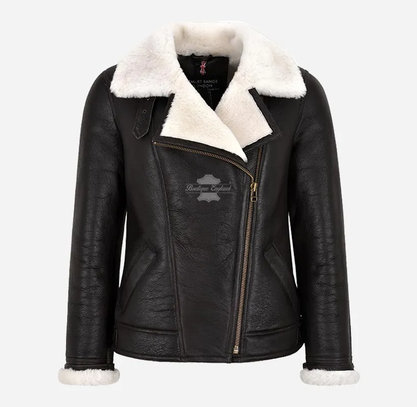 Hallie Women's Sheepskin Aviator Jacket B3 Shearling Pilot Jacket