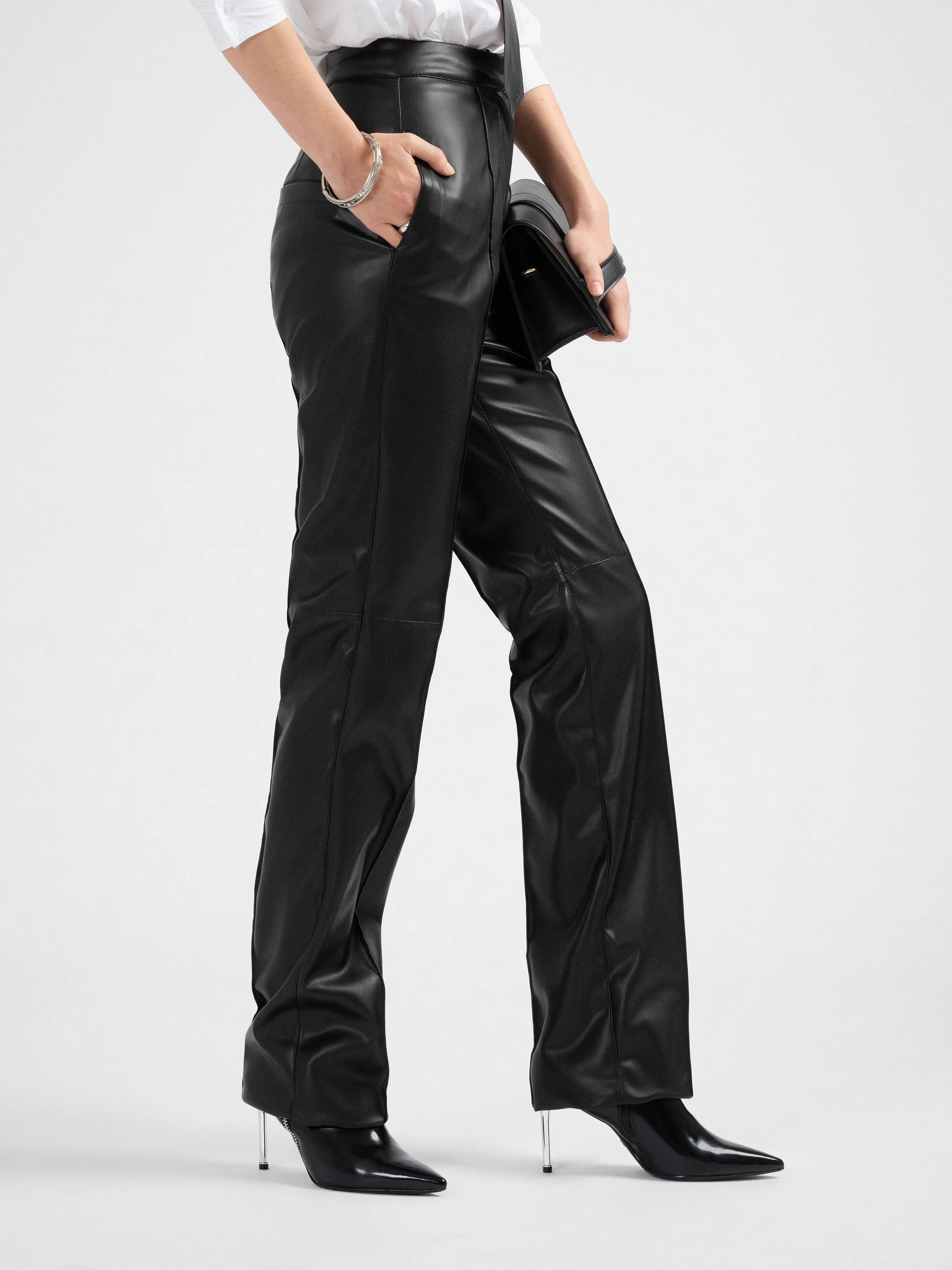 HANNAH vegan leather straight leg trousers