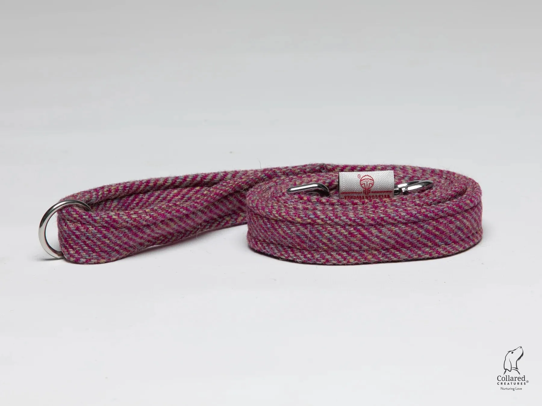 Harris Tweed Raspberry Ripple Herringbone Buckle Dog Collar