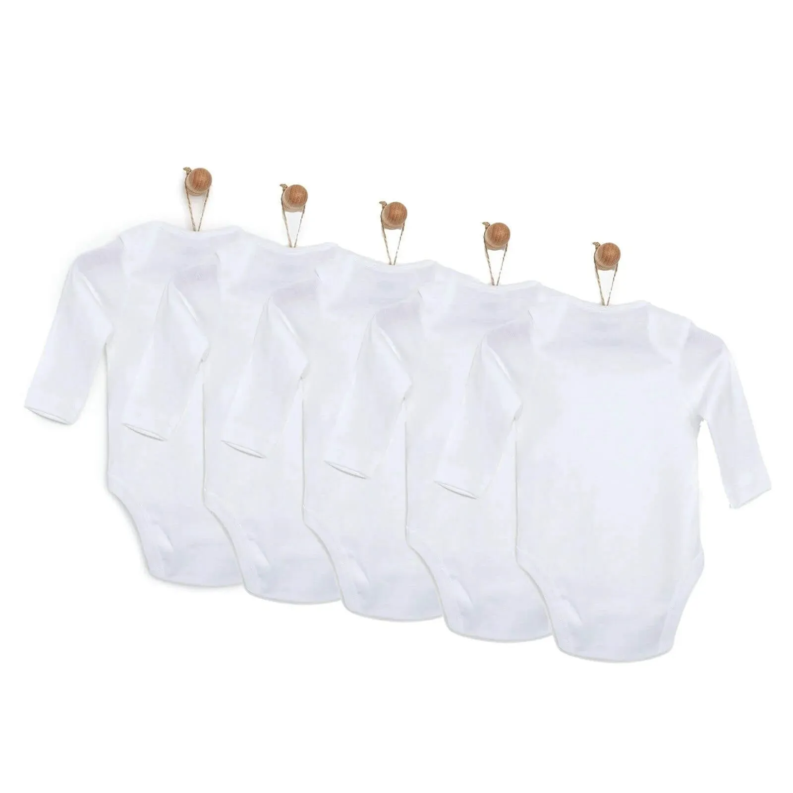 HelloBaby Long Sleeve Baby Bodysuit 5 pcs - White