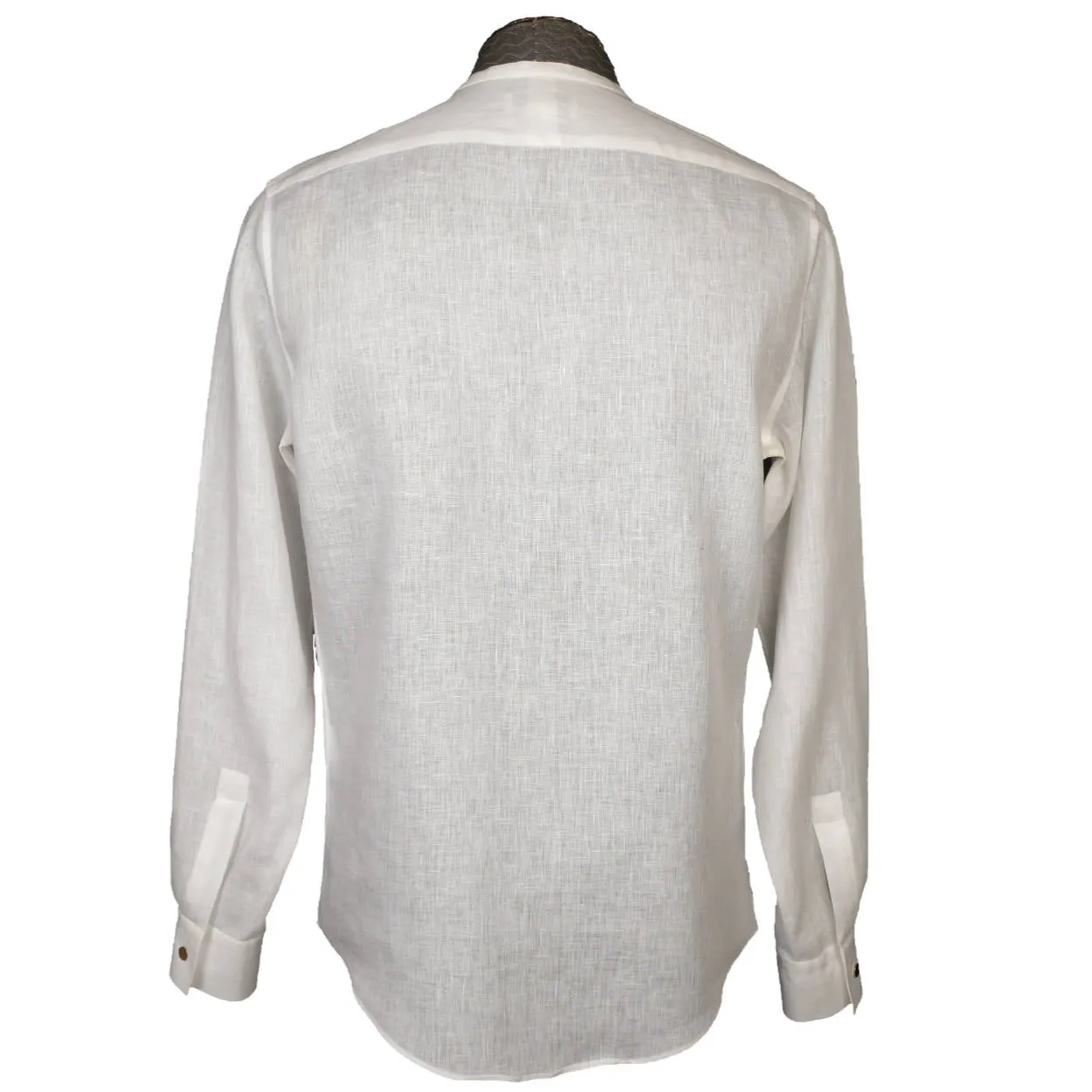 Hermes Paris White Linen Shirt Collarless Style Mens M