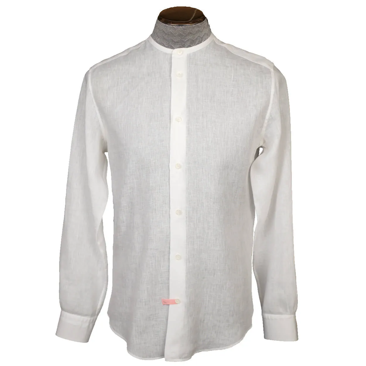 Hermes Paris White Linen Shirt Collarless Style Mens M