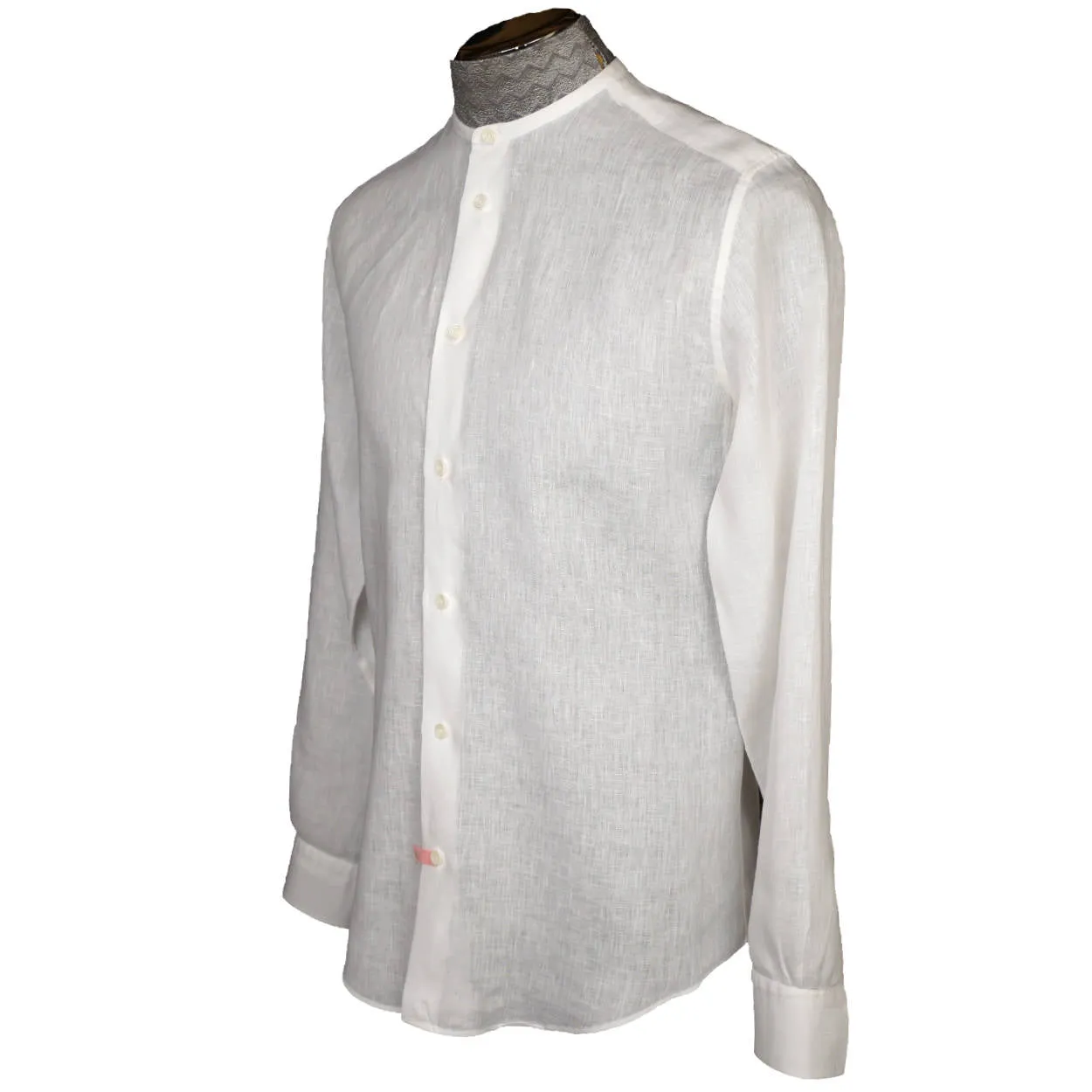 Hermes Paris White Linen Shirt Collarless Style Mens M