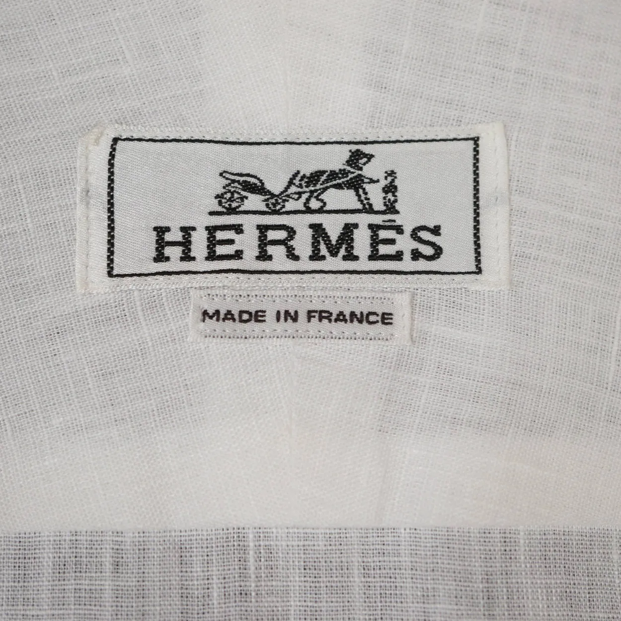 Hermes Paris White Linen Shirt Collarless Style Mens M