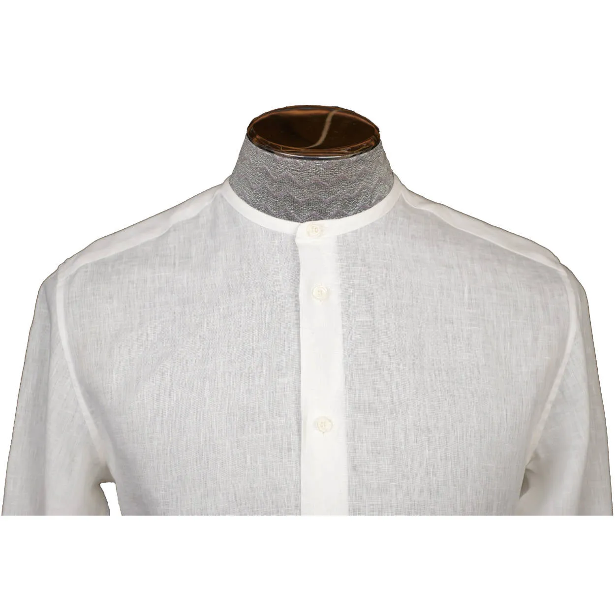 Hermes Paris White Linen Shirt Collarless Style Mens M