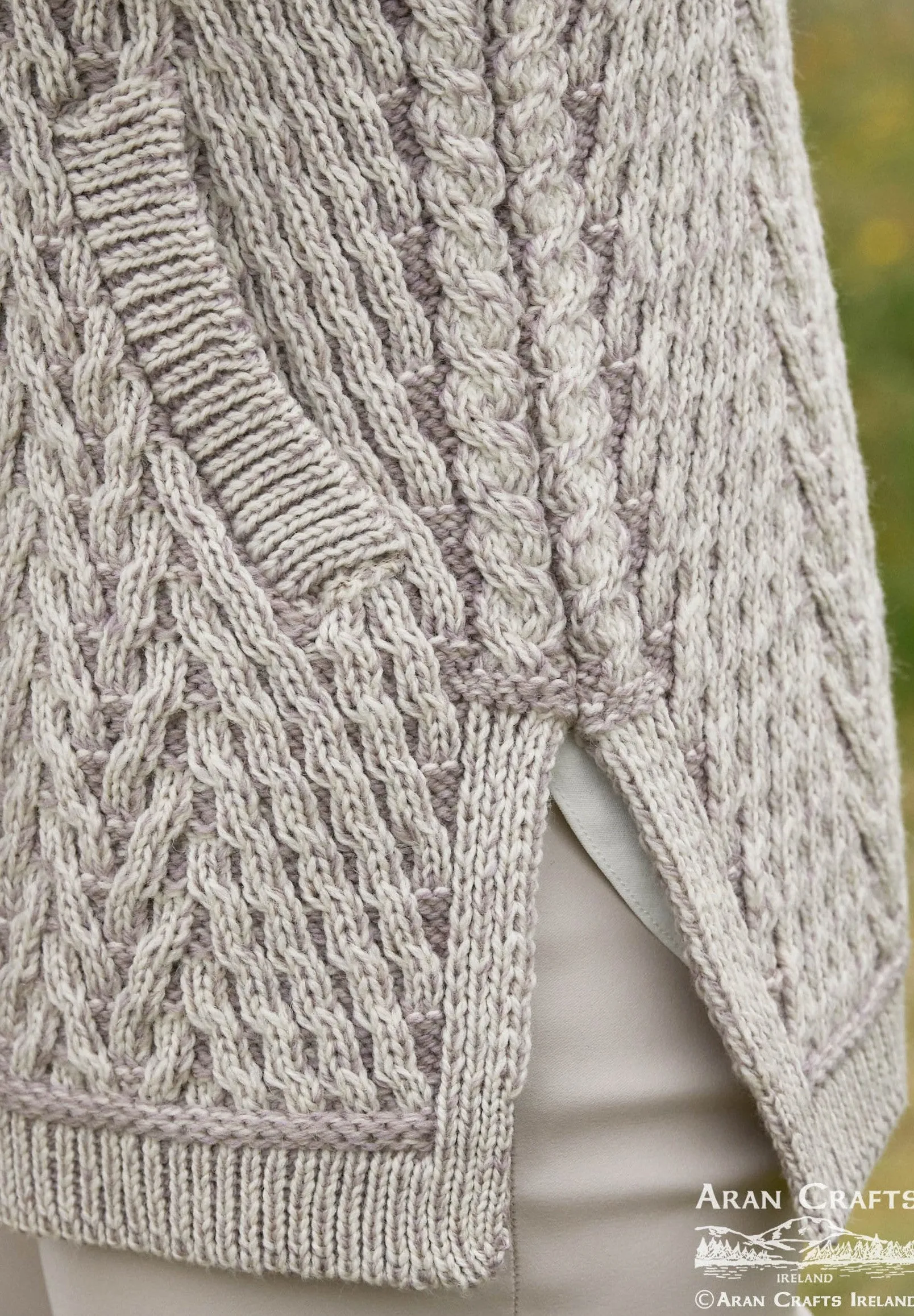 Herringbone Edge to Edge Aran Cardigan | Stone