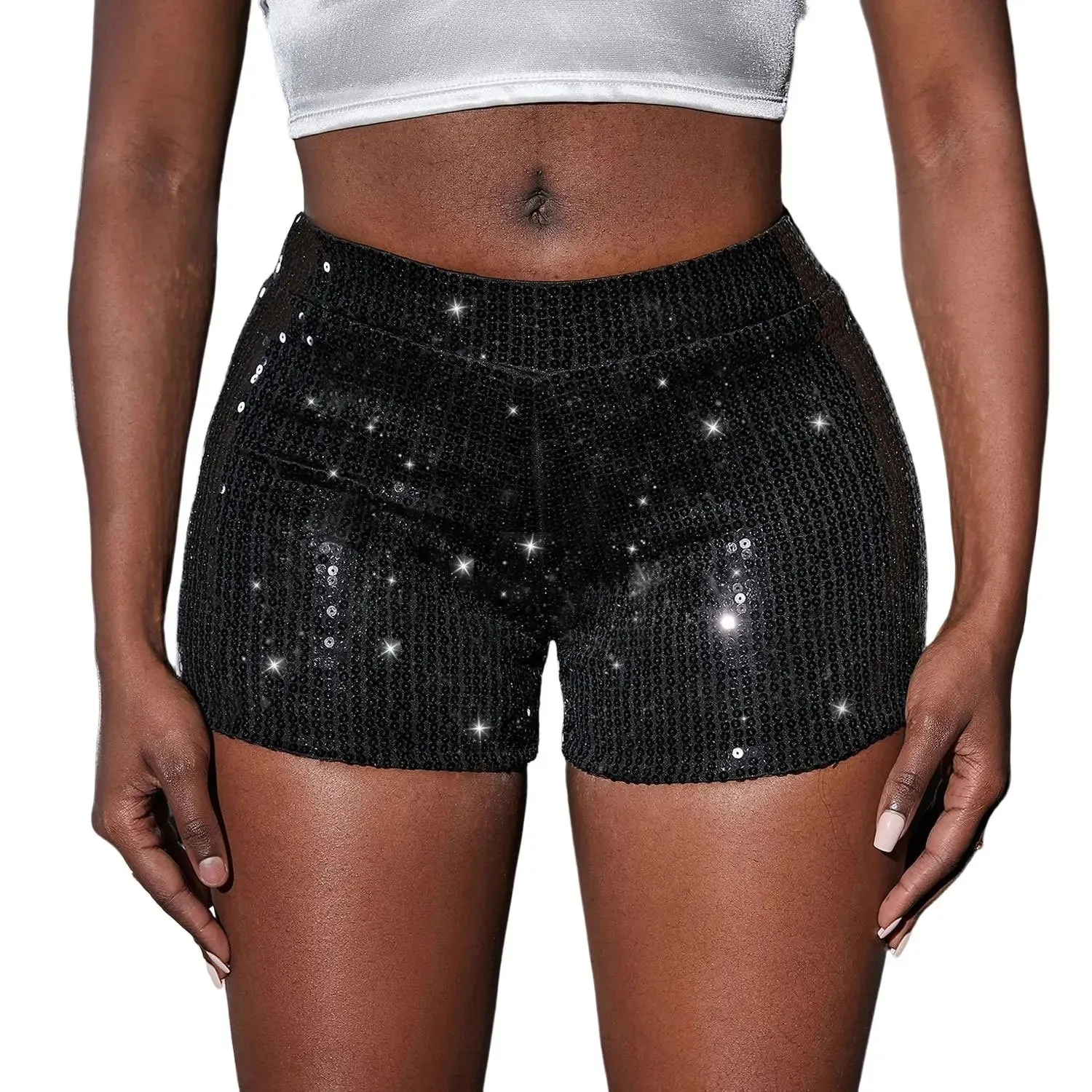 High waist shorts hot pants since elastic sequins bead piece clothing performance increase