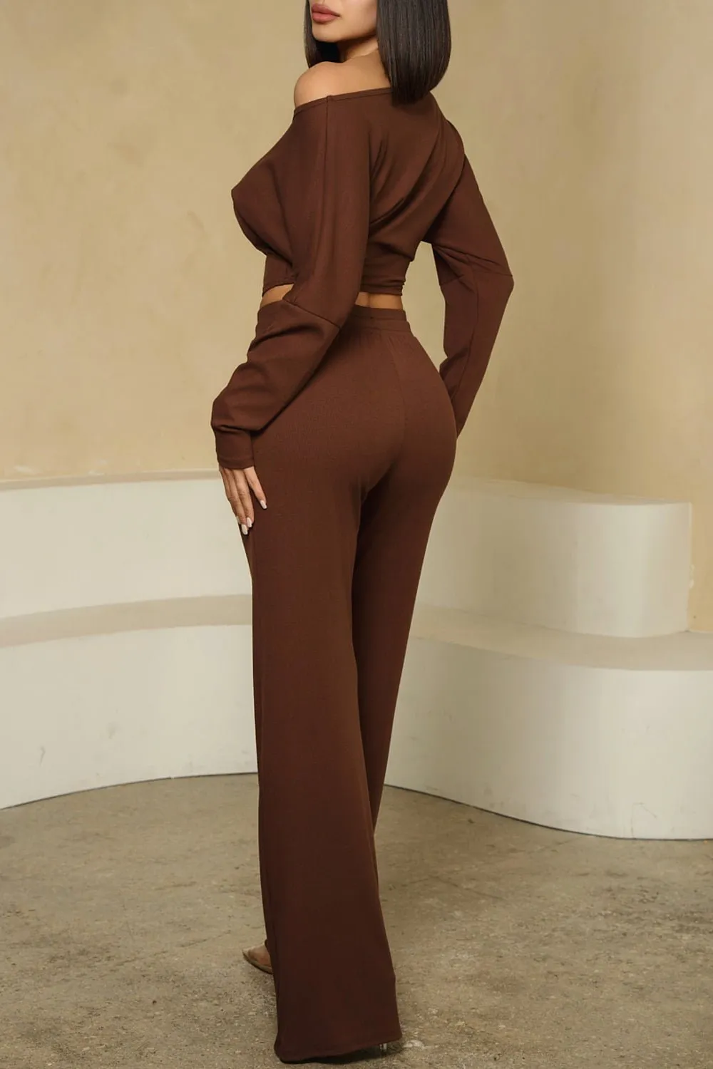 HMS Skins: Chocolate Baby Rib High Waist Drawstring Wide Leg Pants