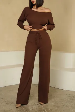 HMS Skins: Chocolate Baby Rib High Waist Drawstring Wide Leg Pants