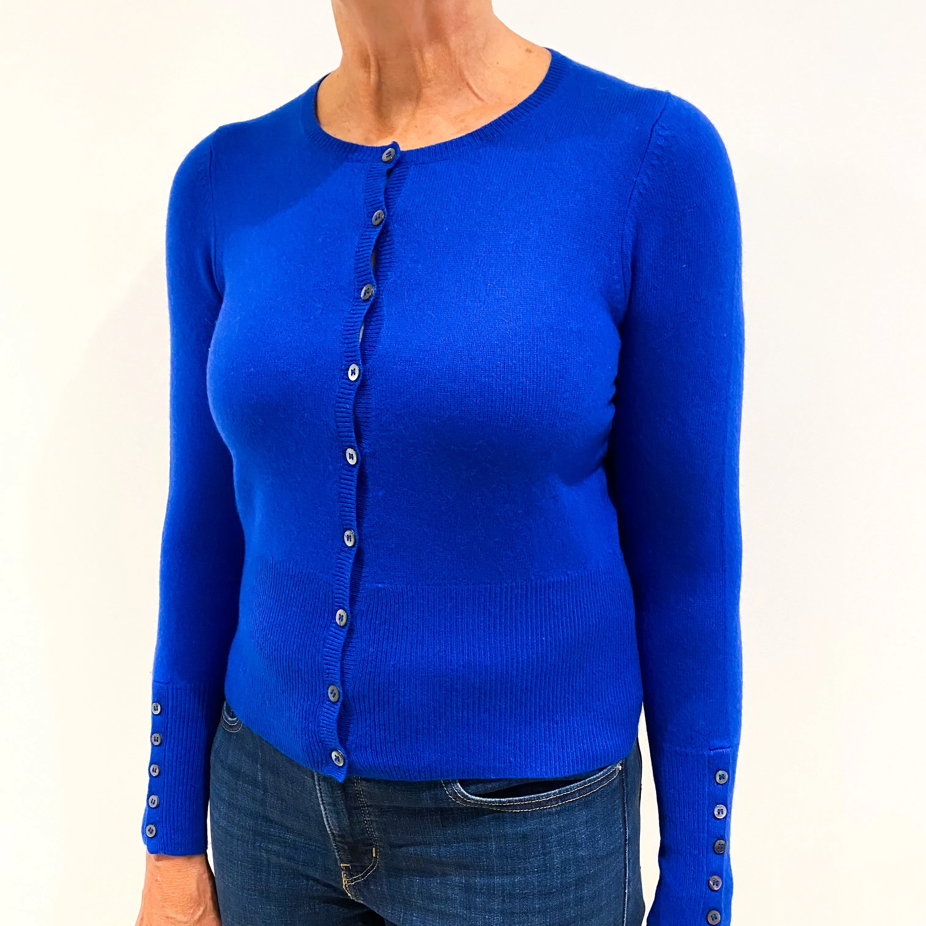 Hobbs Cobalt Blue Cashmere Crew Neck Cardigan Medium