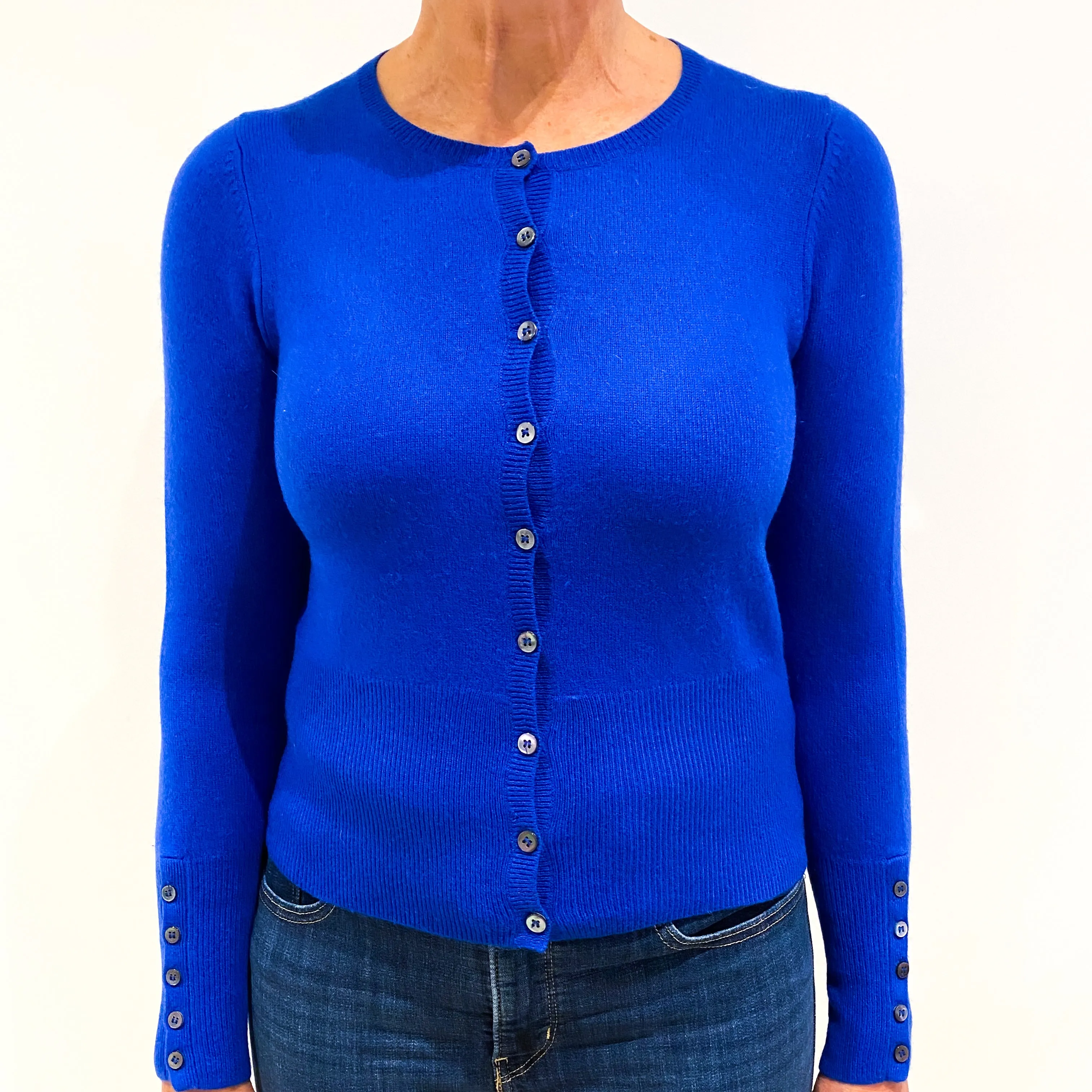 Hobbs Cobalt Blue Cashmere Crew Neck Cardigan Medium