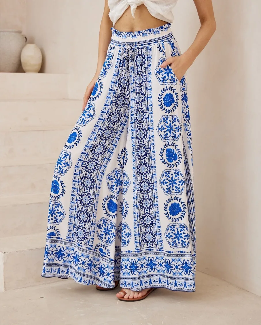 Iris Maxi Palazzo Pants with Drawstring Waist - Sicily