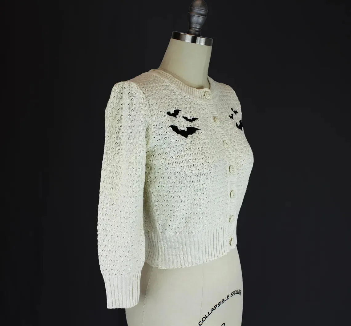 Ivory Embroidered Bat Sweater Cardigan-Button Up Sweater