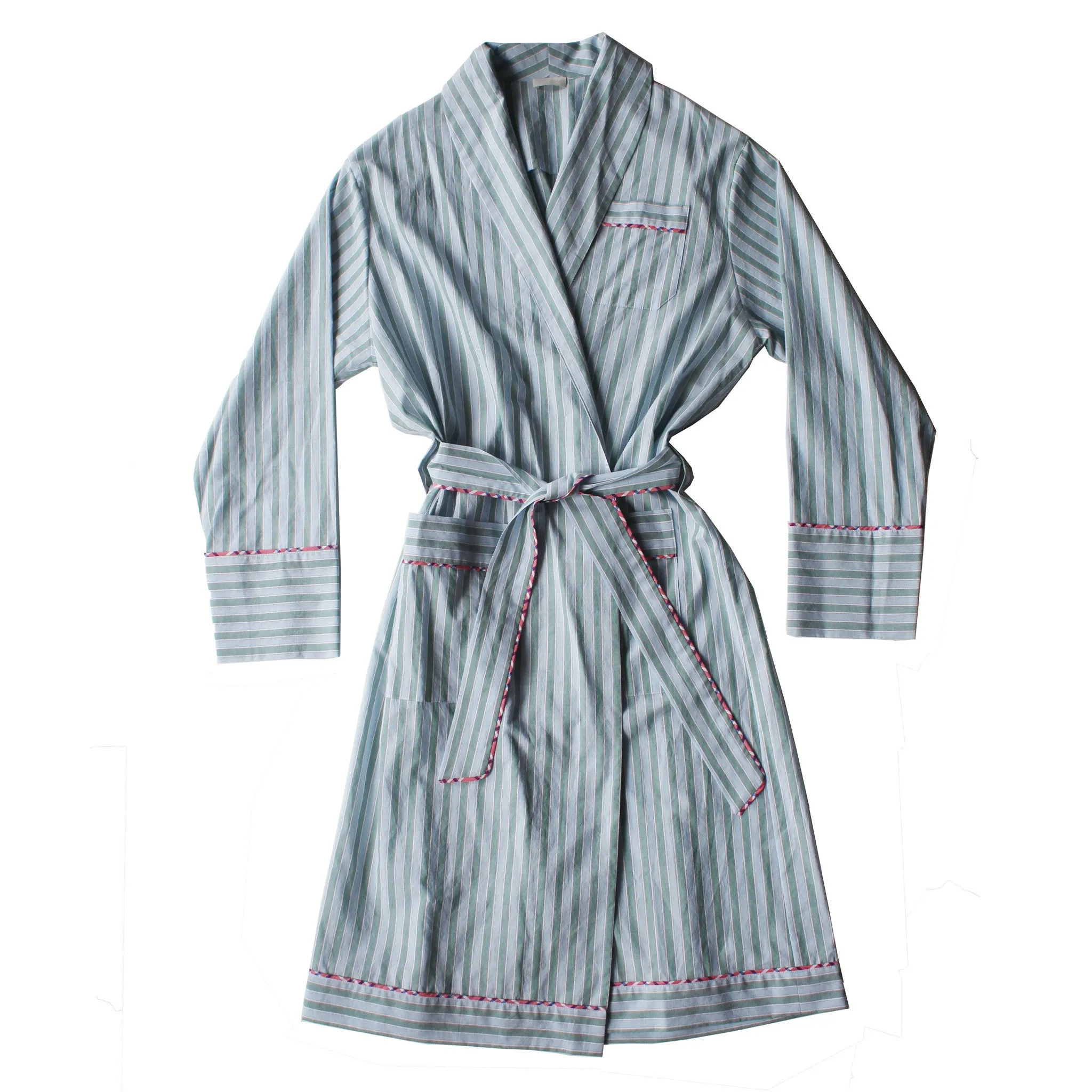 Janus Robe in Green Stripe Italian Cotton