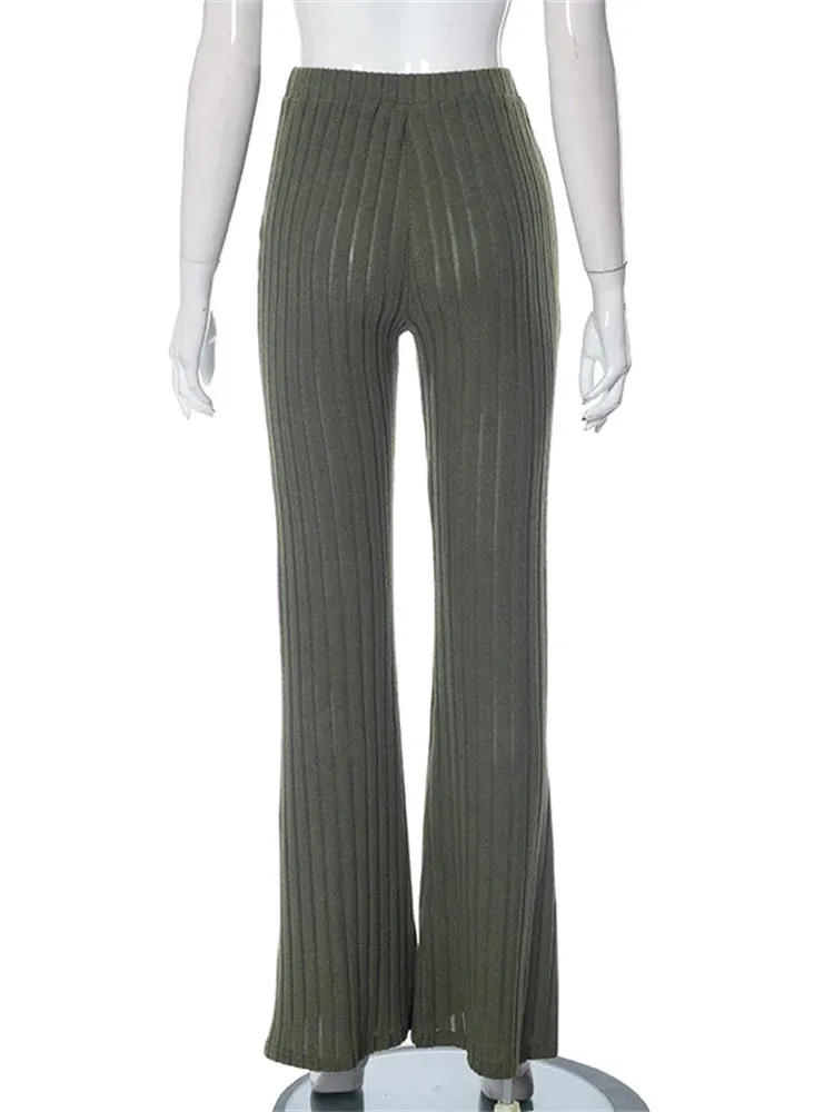 JuliaFashion - High Waist Casual Knitted High Waist Bell Bottoms Pants