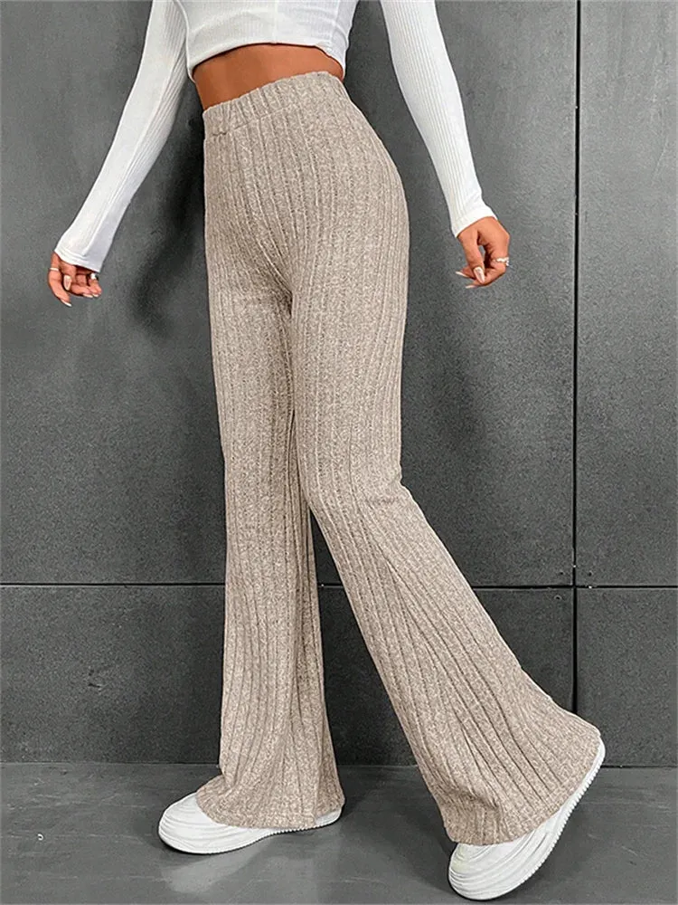 JuliaFashion - High Waist Casual Knitted High Waist Bell Bottoms Pants