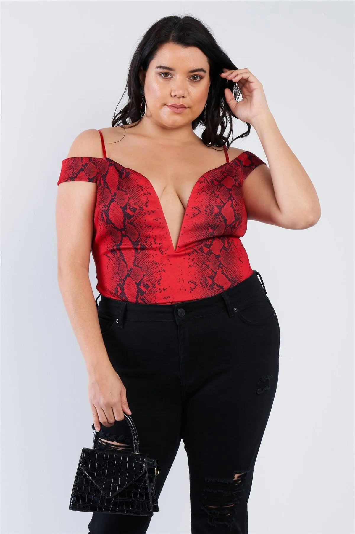 Junior Plus Size Red Snake Print Bodysuit /2-2-2