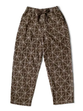 Kapital 8oz Color Denim FOLK-DOJO Embroidery Easy Pants - Brown