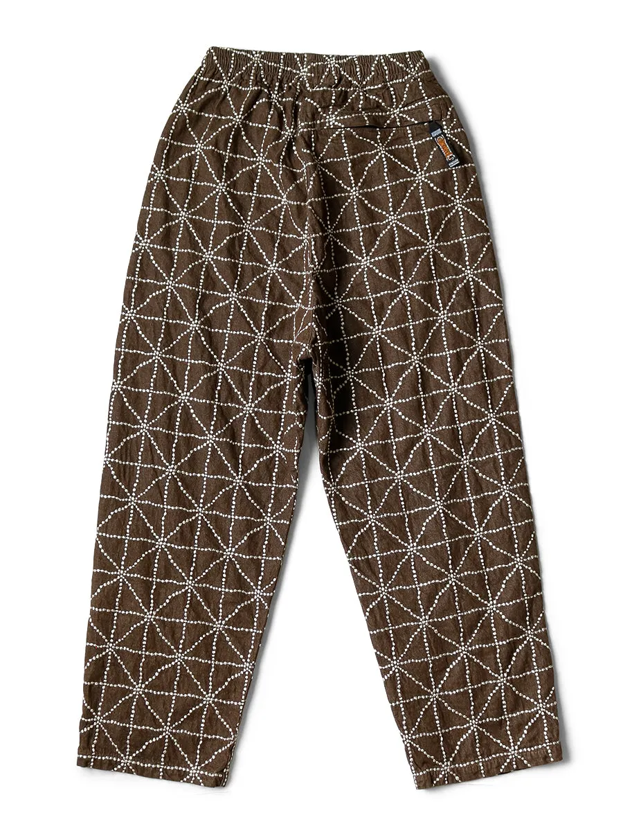 Kapital 8oz Color Denim FOLK-DOJO Embroidery Easy Pants - Brown