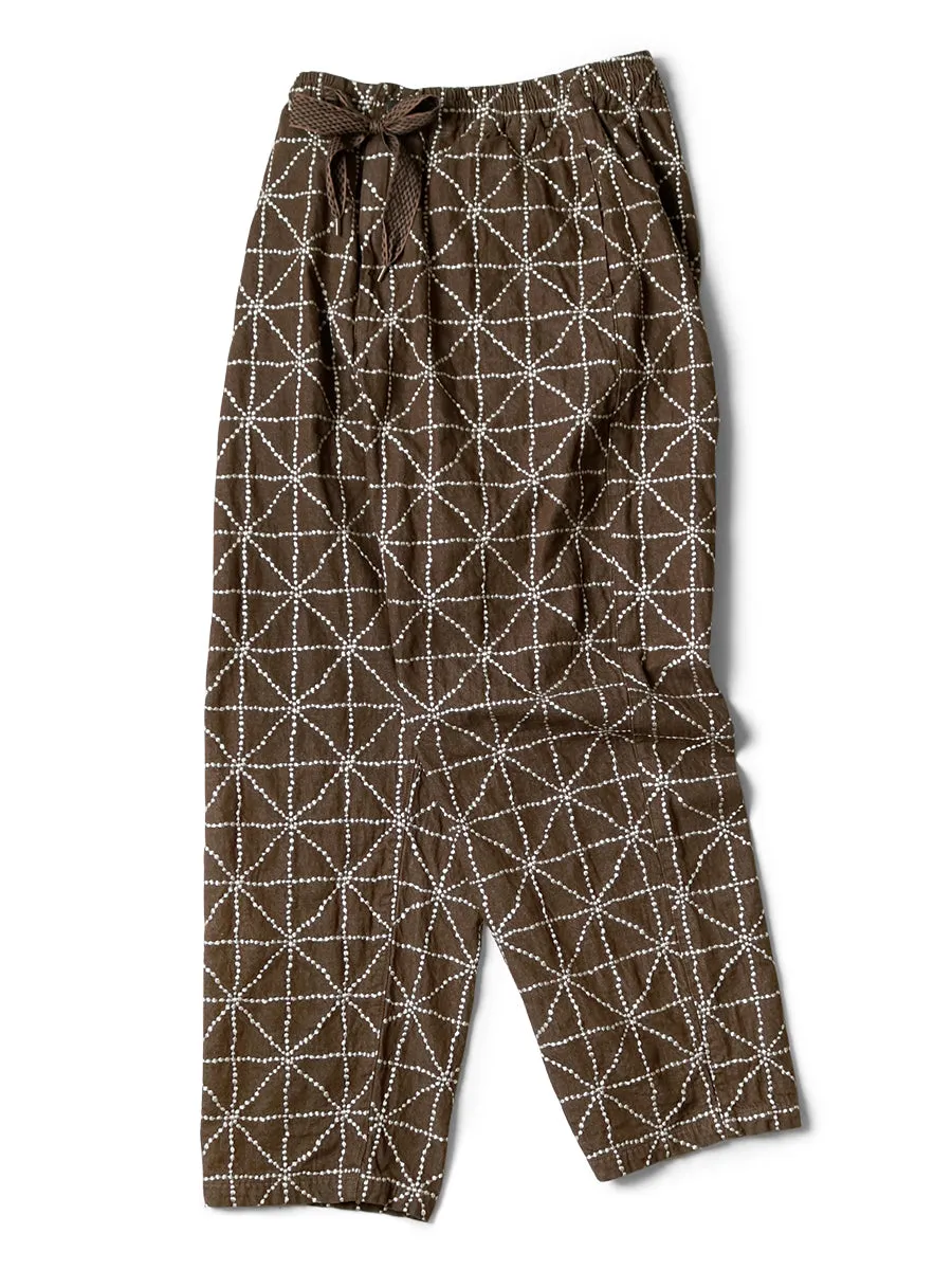 Kapital 8oz Color Denim FOLK-DOJO Embroidery Easy Pants - Brown