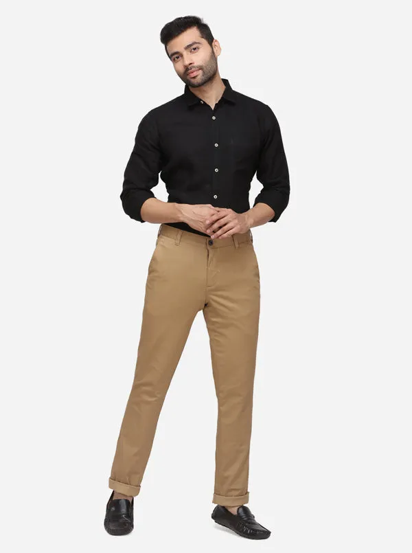 Khaki Solid Slim Fit Casual Trouser | JadeBlue