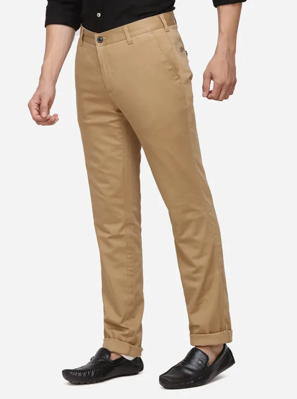 Khaki Solid Slim Fit Casual Trouser | JadeBlue