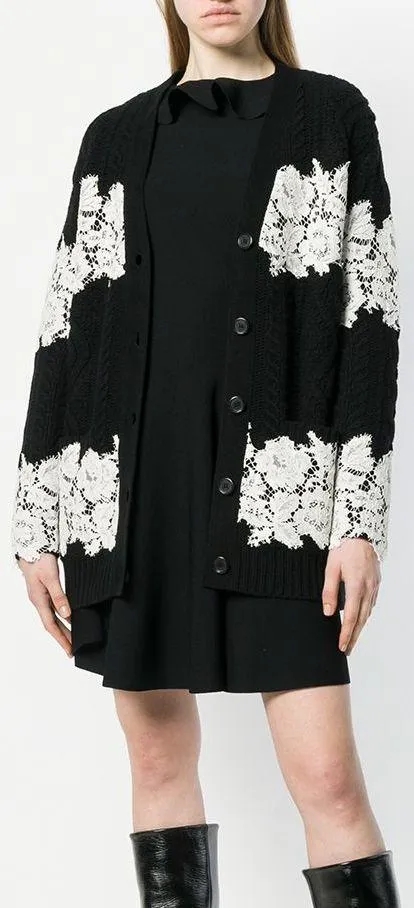 Lace-Trimmed Cardigan, Black