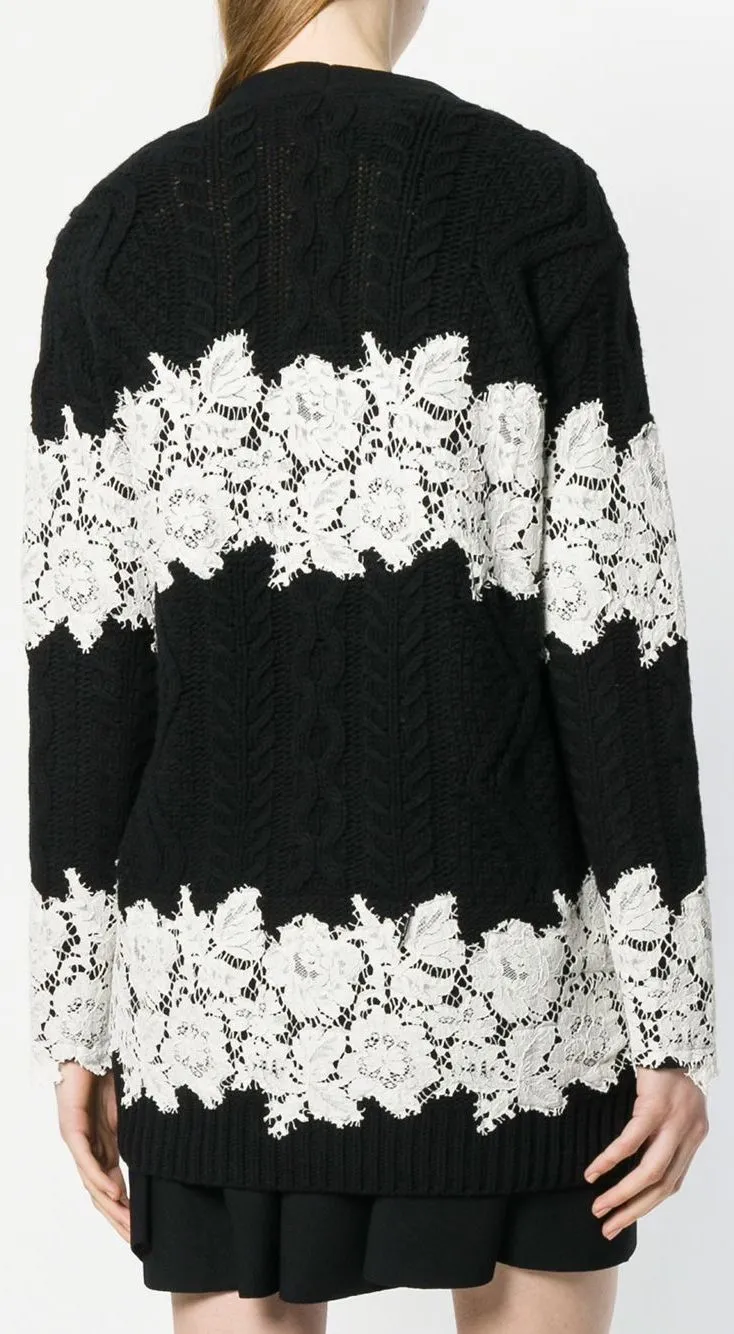 Lace-Trimmed Cardigan, Black