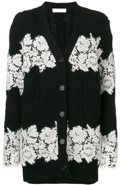 Lace-Trimmed Cardigan, Black