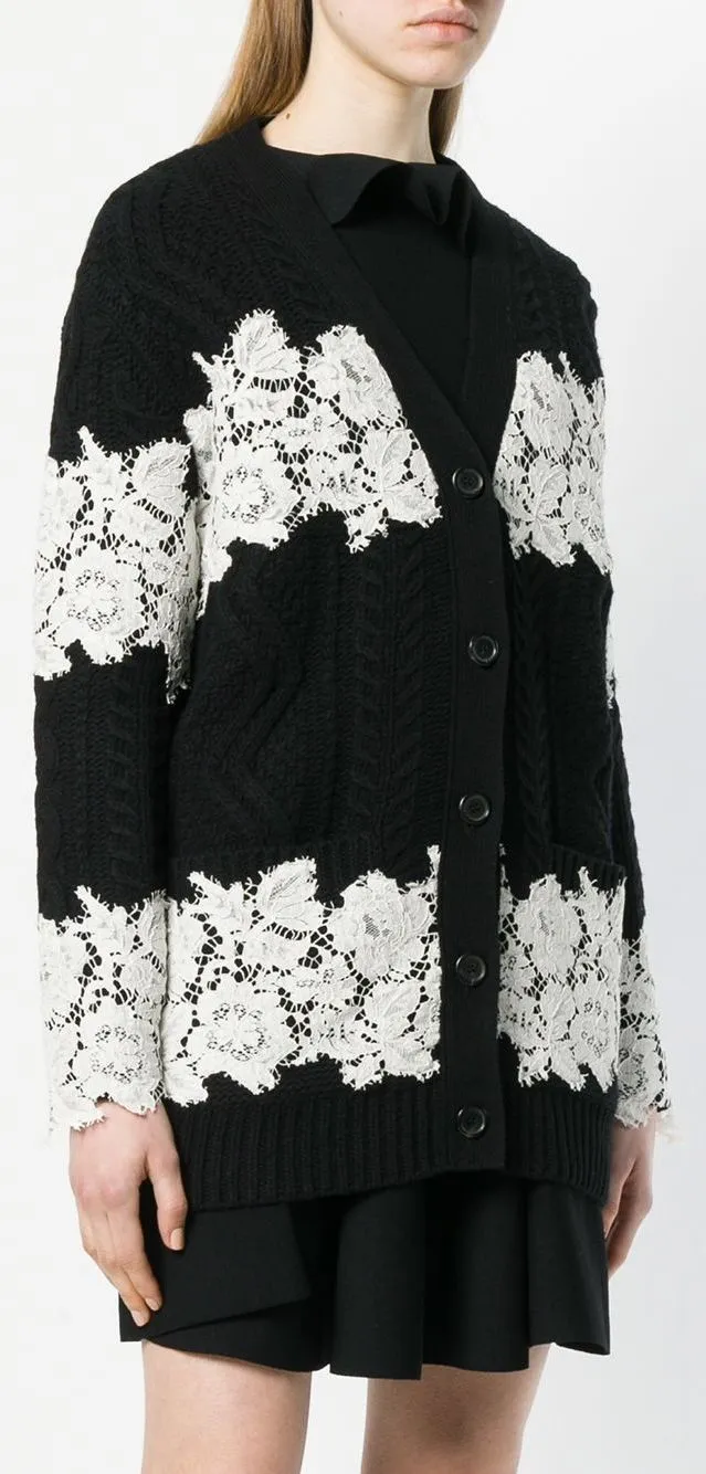 Lace-Trimmed Cardigan, Black