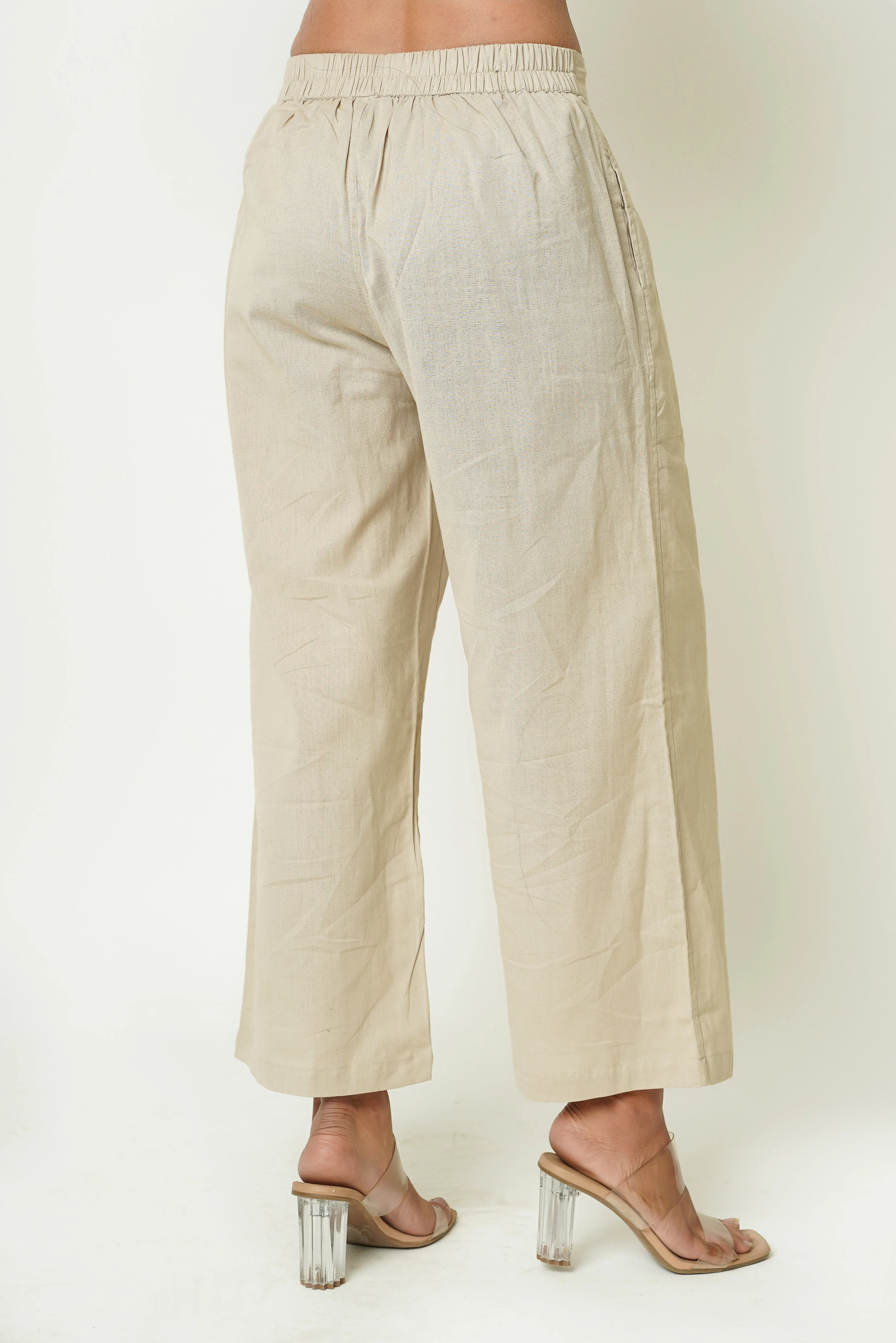 Light Brown Cotton Women's Trousers